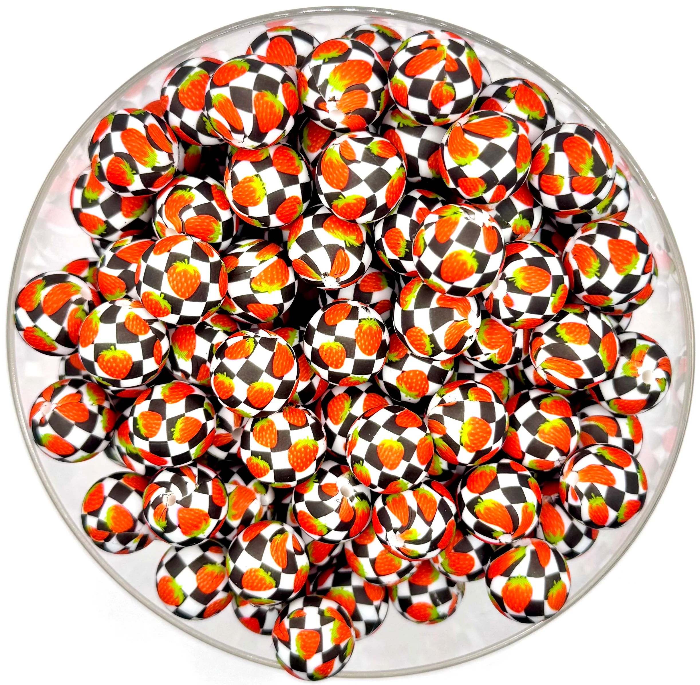 15mm checkered strawberry print (HBK exclusive) bead