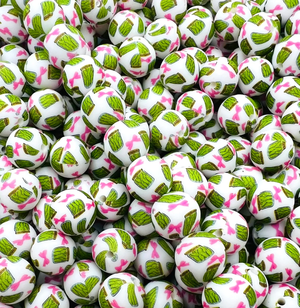 15mm pickle bow print (exclusive) silicone bead