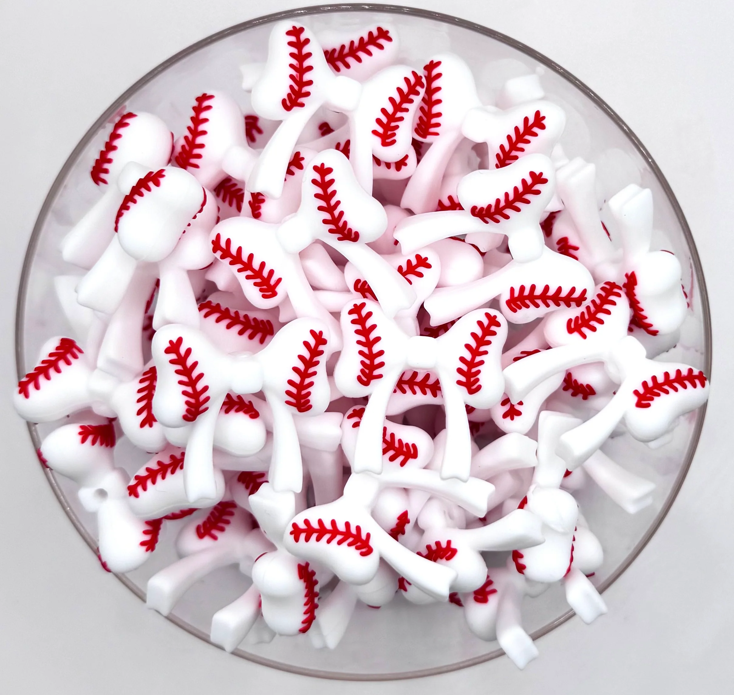 3D baseball bow silicone focal bead