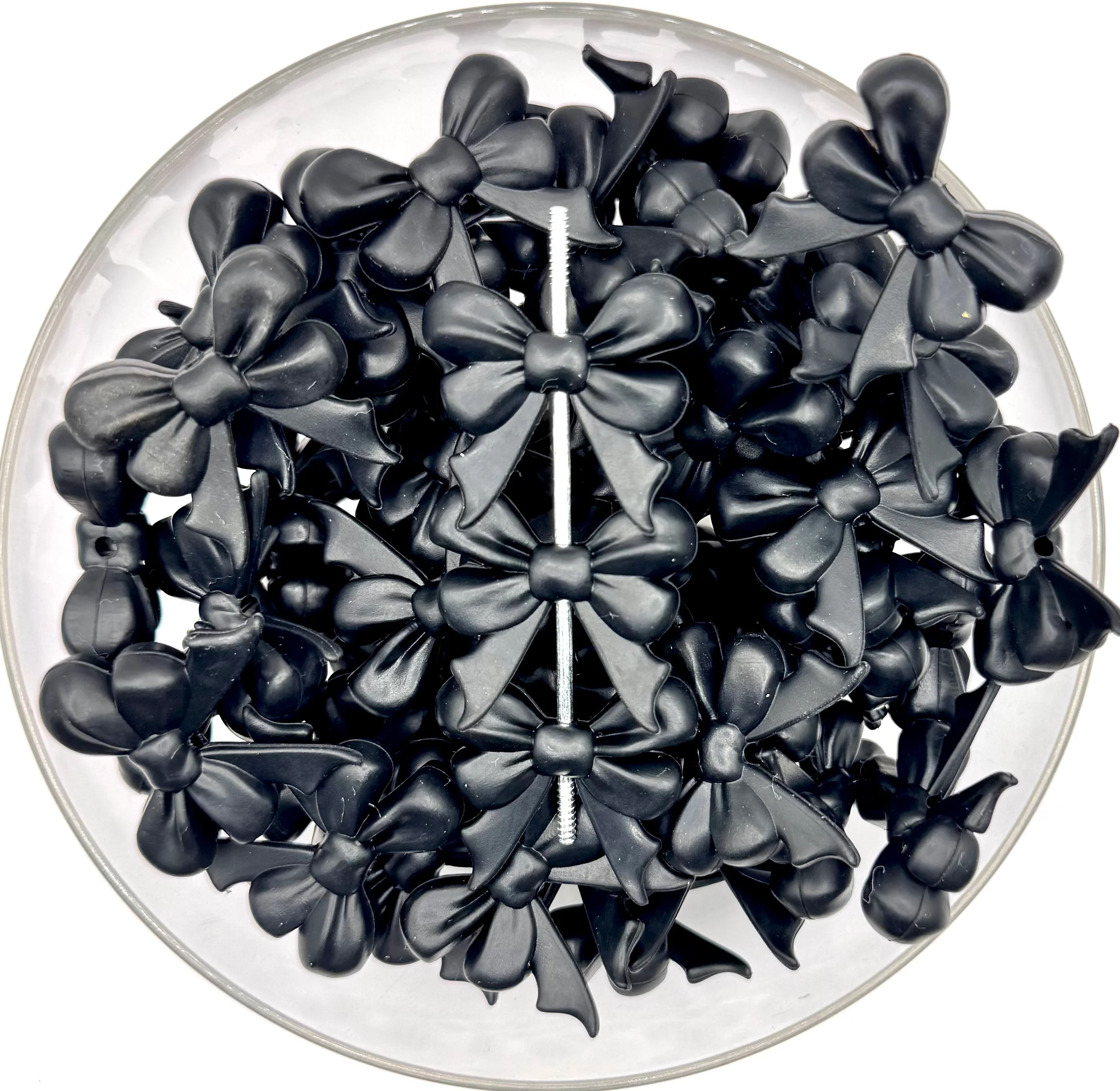 3D black ribbon bow long tail (HBK exclusive & collab) silicone focal bead