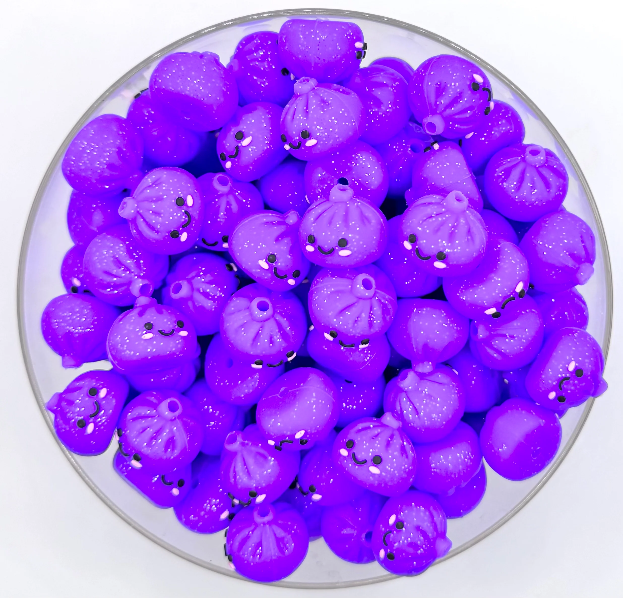3D glitter purple dumpling silicone focal bead