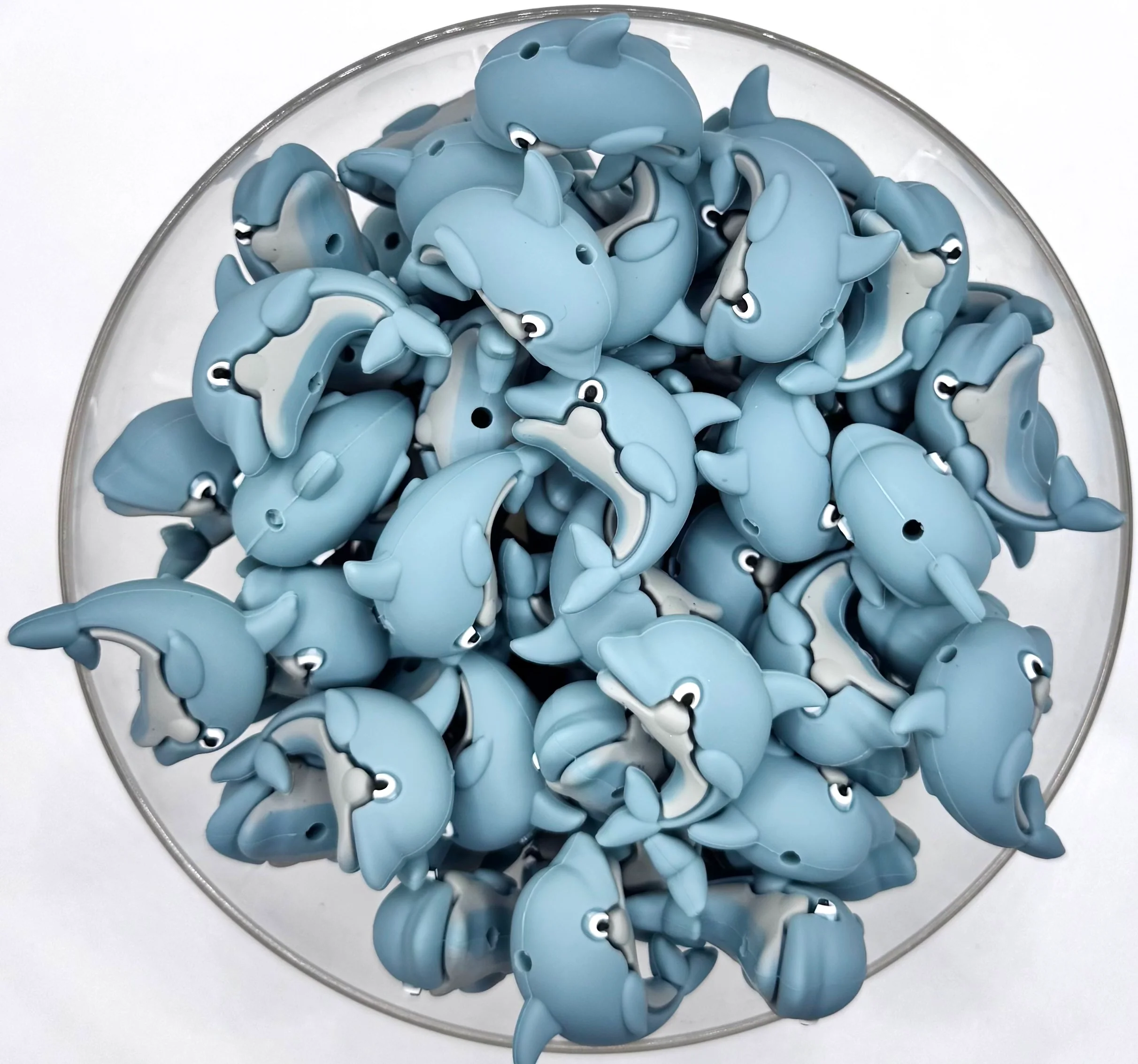 3D gray dolphin silicone focal bead ￼
