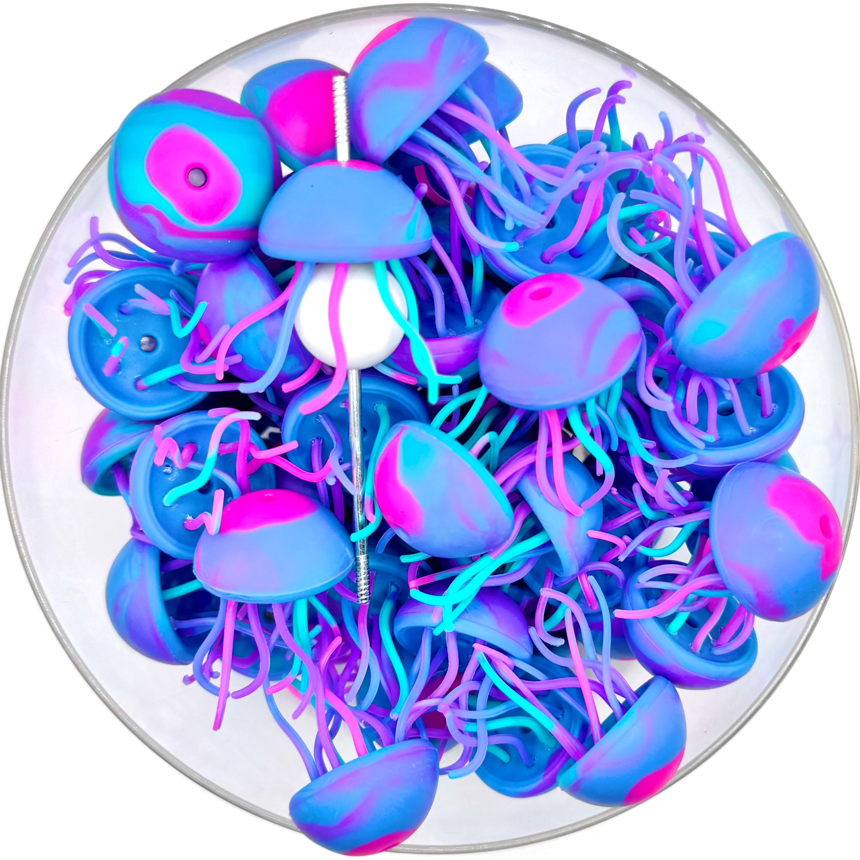3D multicolor jelly fish (HBK exclusive) silicone focal bead