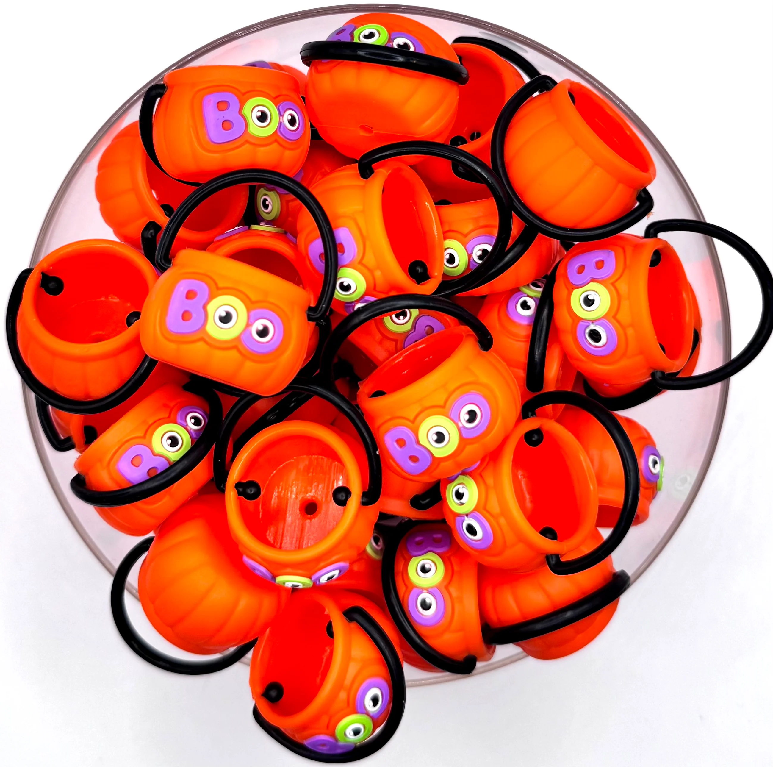 3D orange BOO halloween basket (HBK exclusive & collab) silicone focal bead