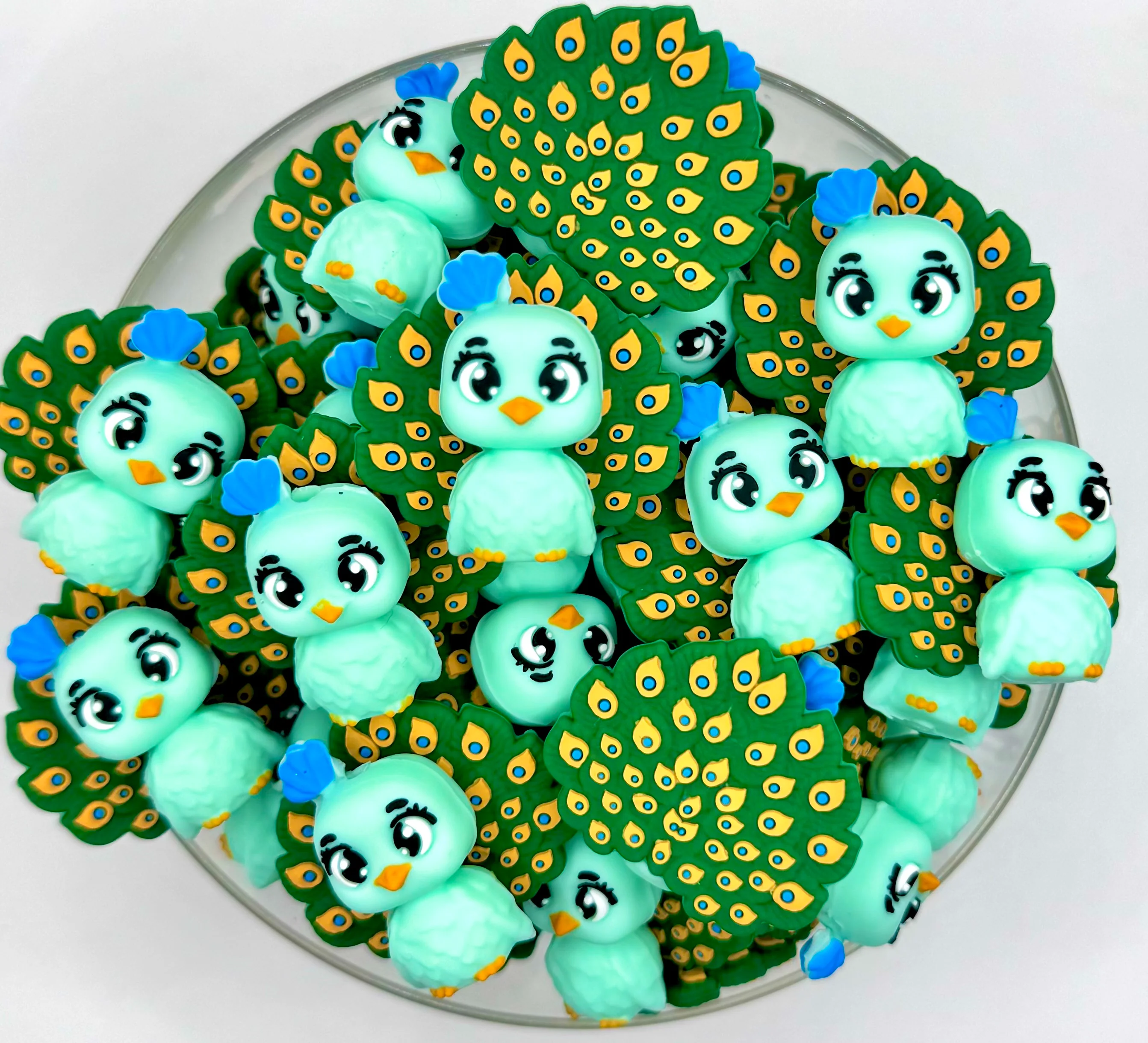 3D Penelope the peacock (HBK exclusive) silicone focal bead
