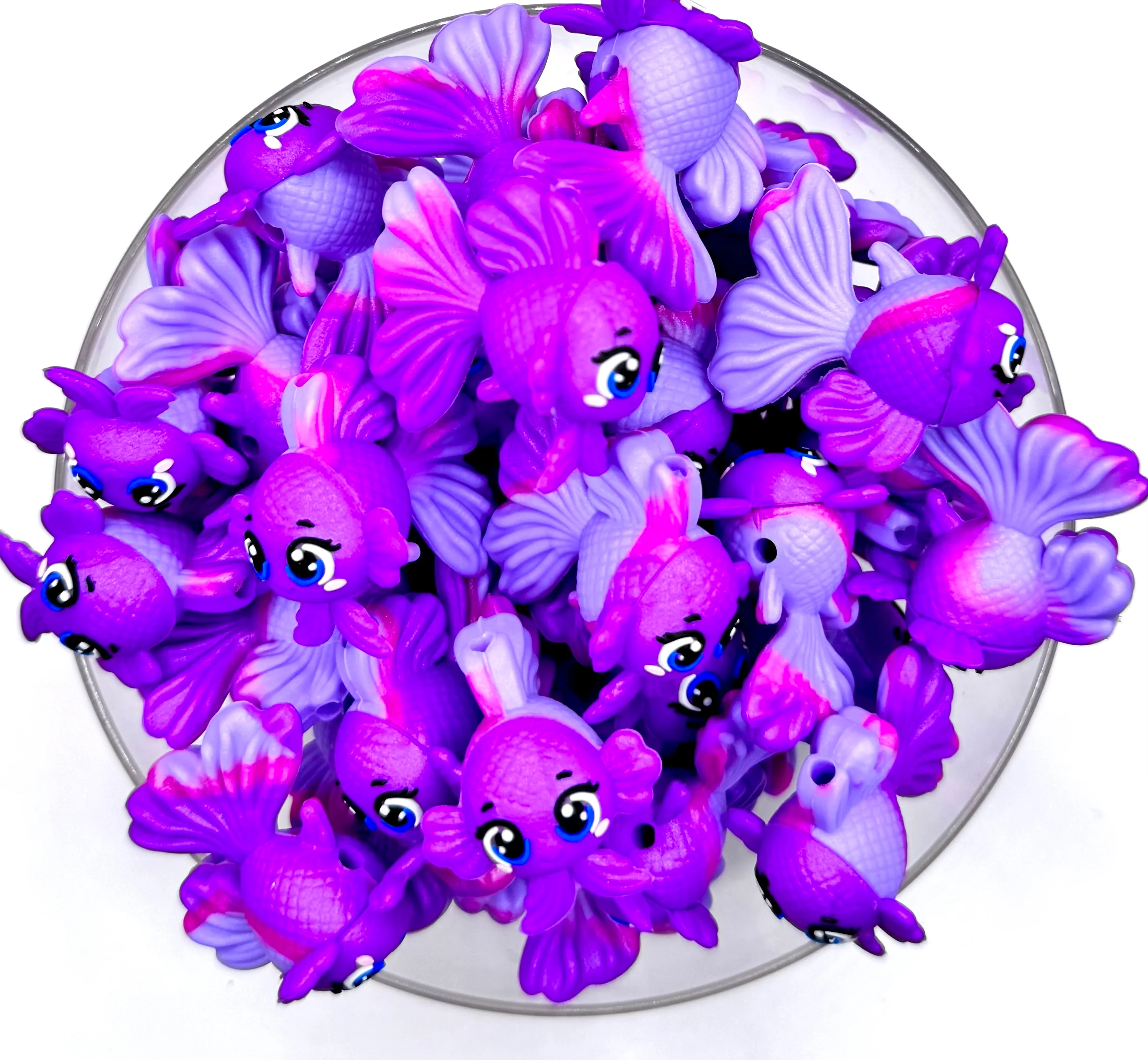3D purple beta fish silicone focal bead ￼
