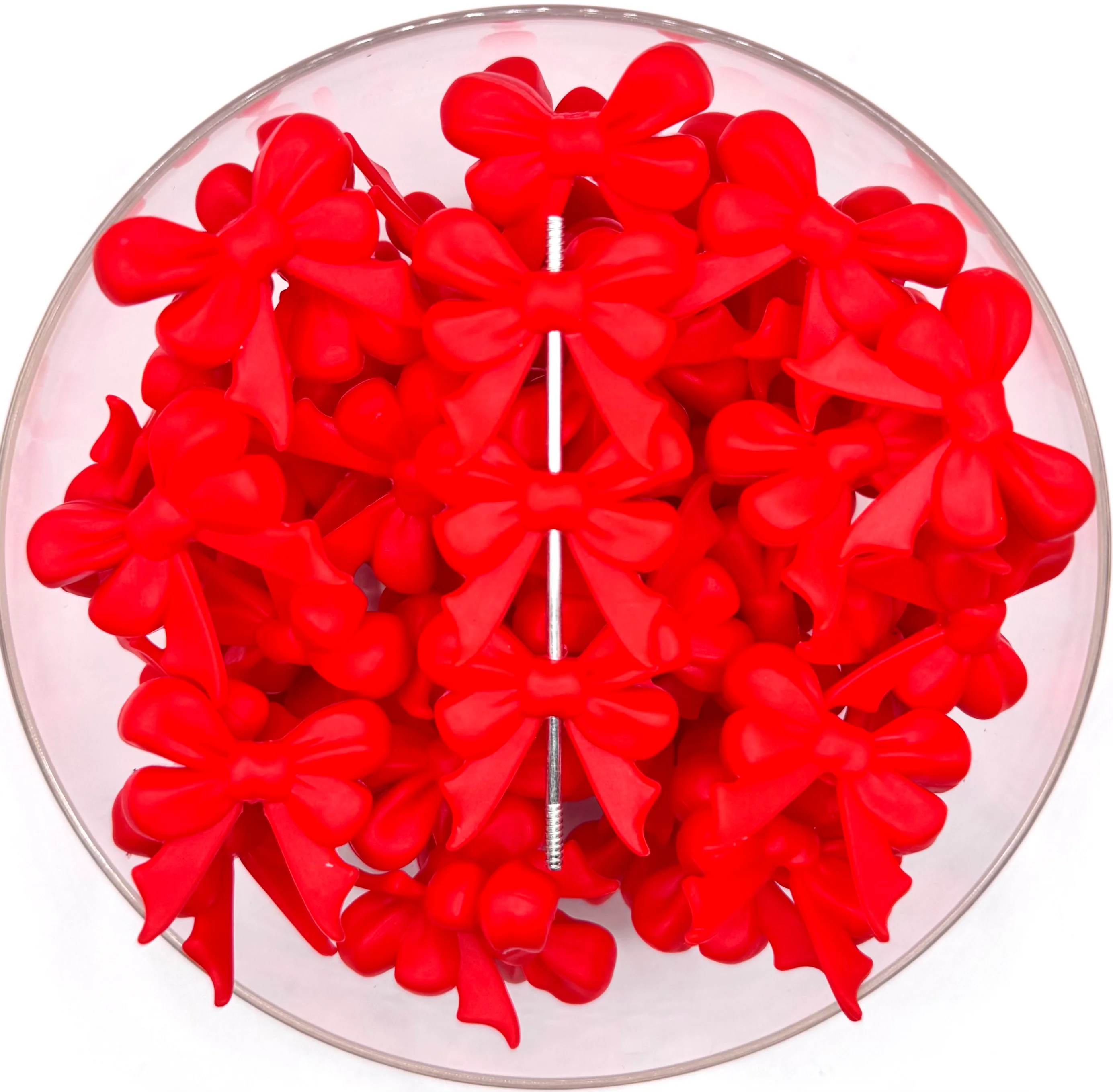 3D red ribbon bow long tail (HBK exclusive & collab) silicone focal bead