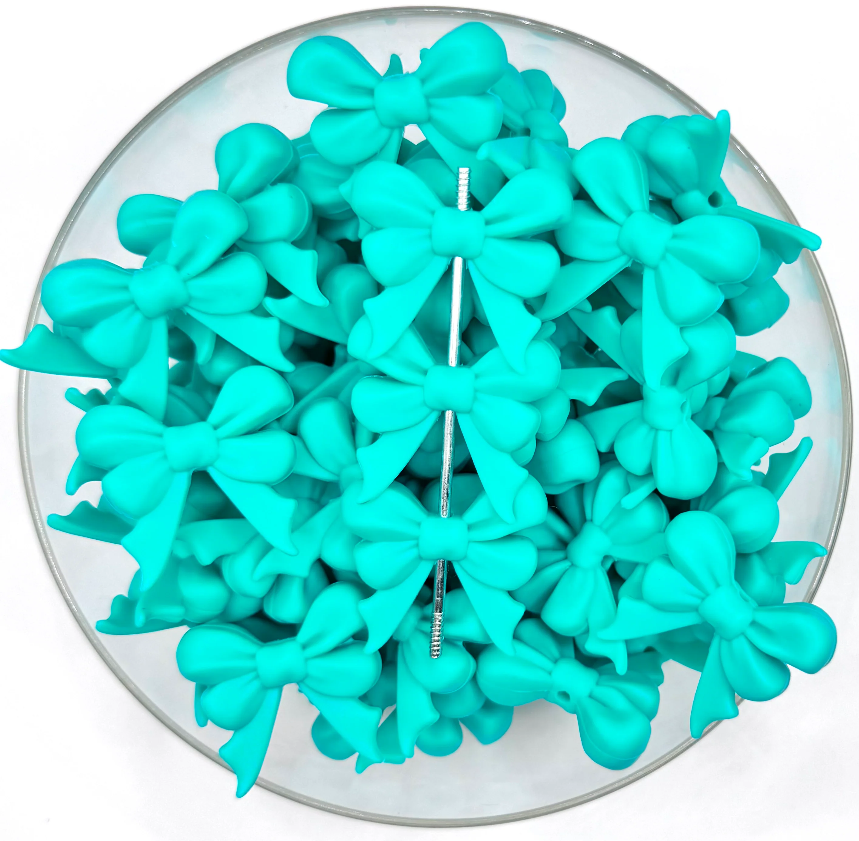3D ribbon turquoise bow long tail (HBK exclusive & collab) silicone focal bead