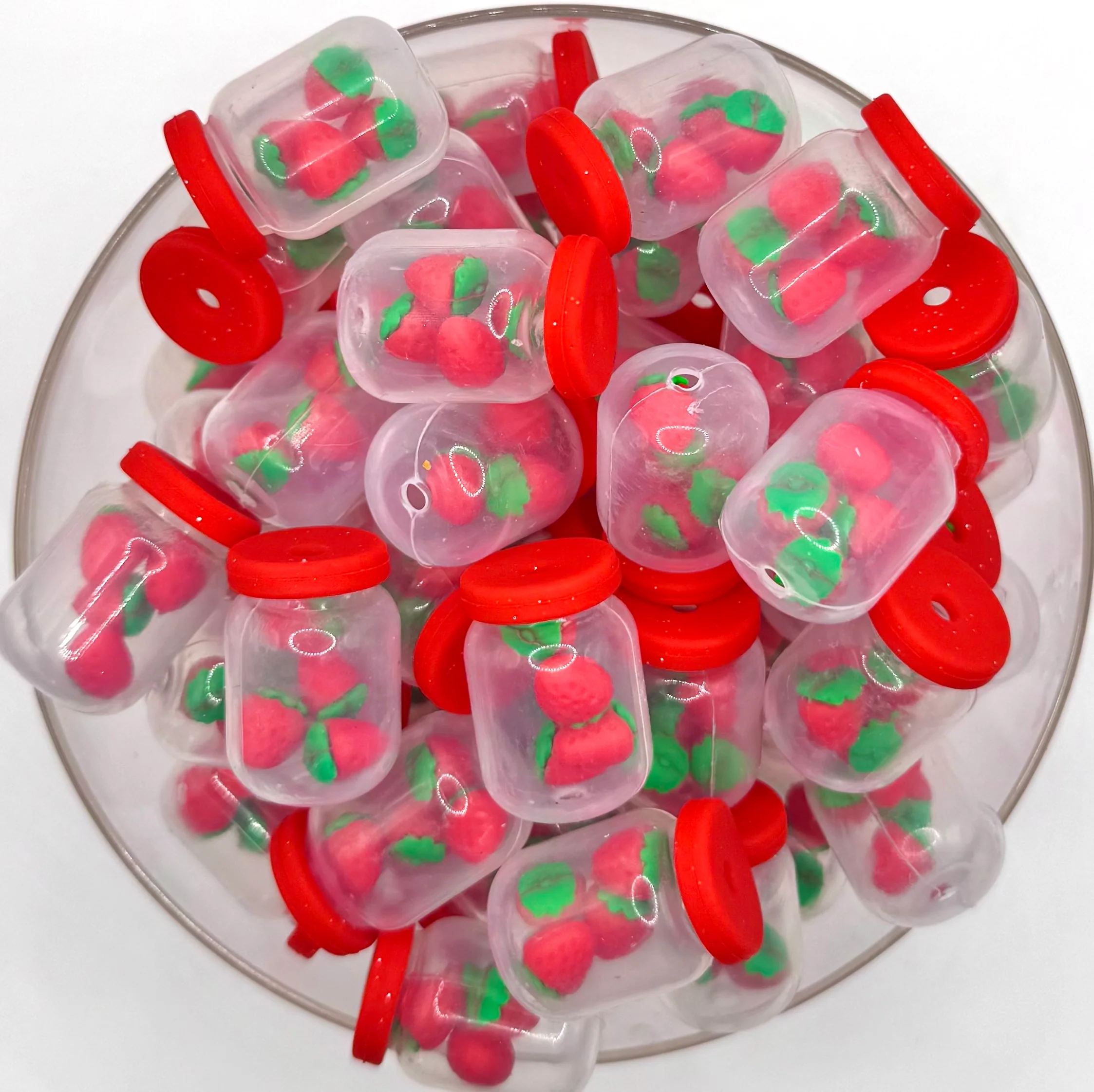 3D strawberry jar silicone focal bead