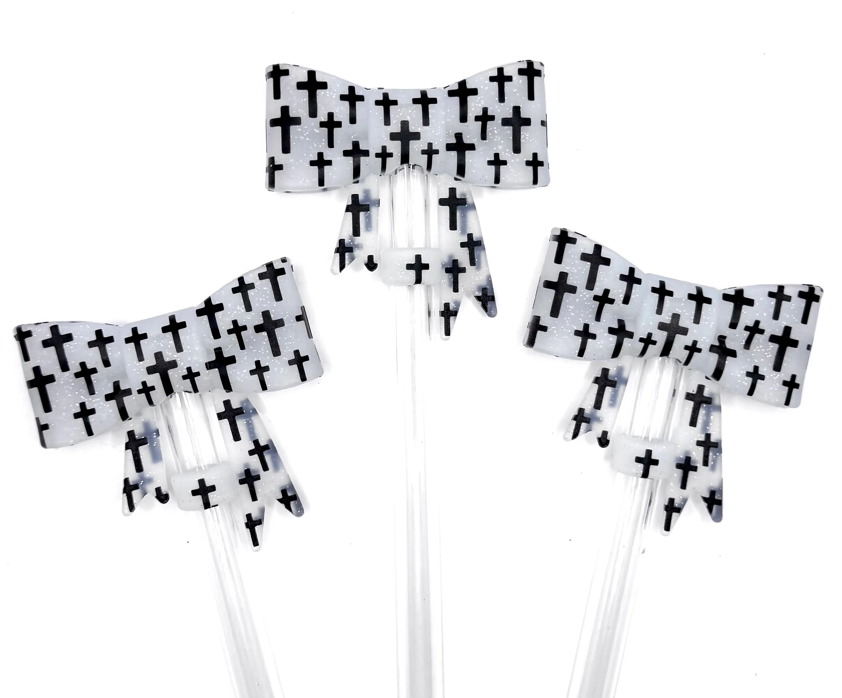 Black and white cross (HBK exclusive) silicone straw topper