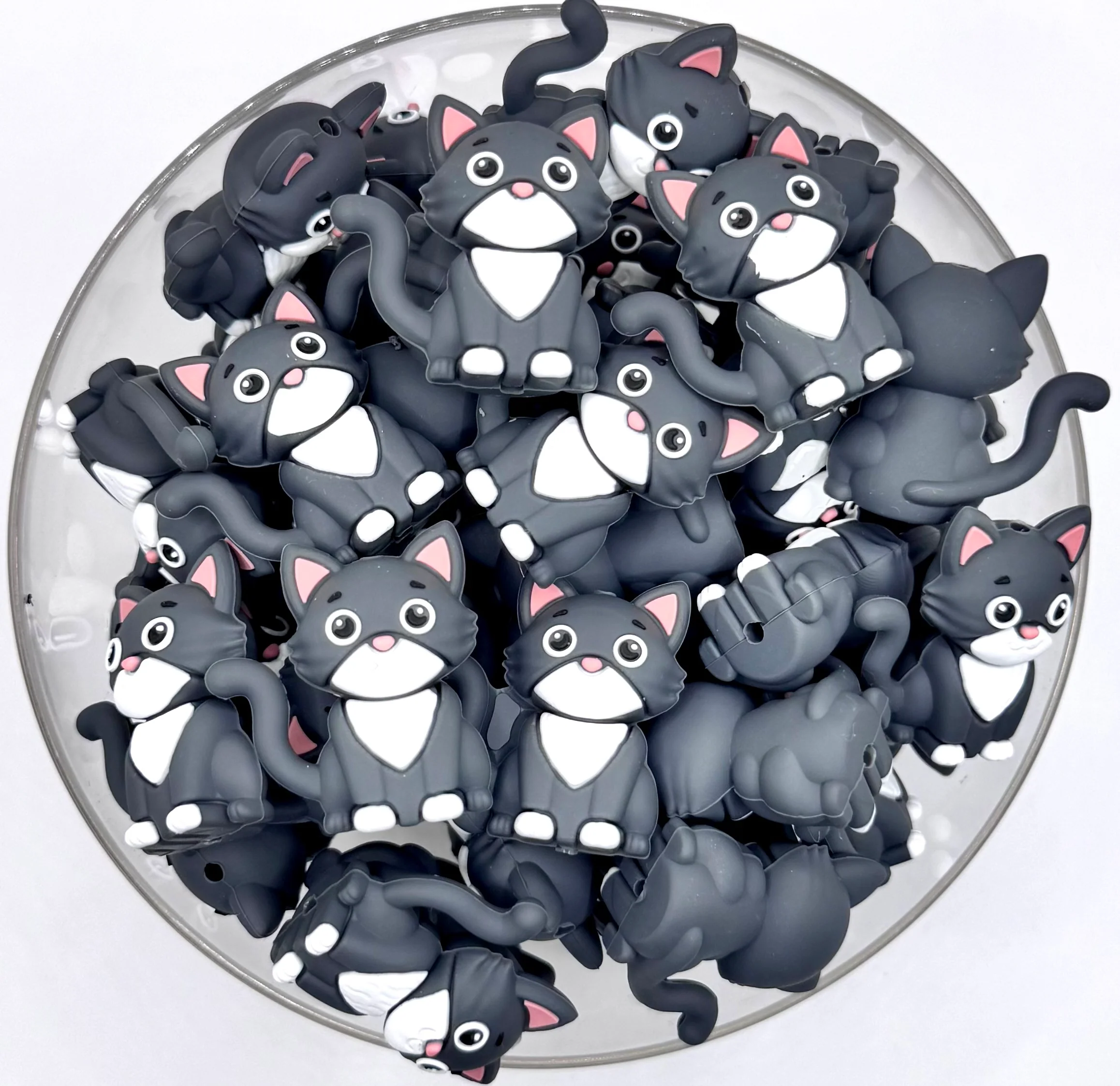 3D Black cat silicone focal bead