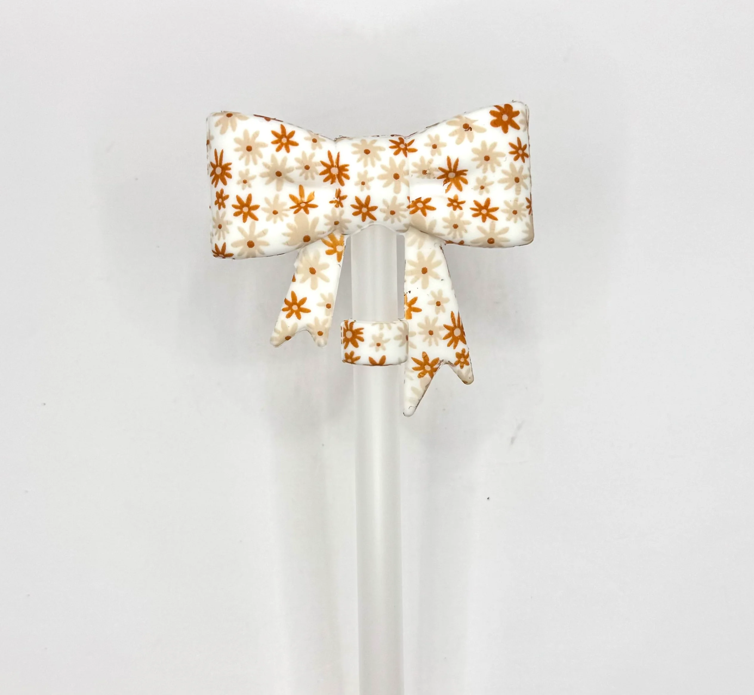 Burnt orange daisy silicone bow (HBK exclusive) straw topper