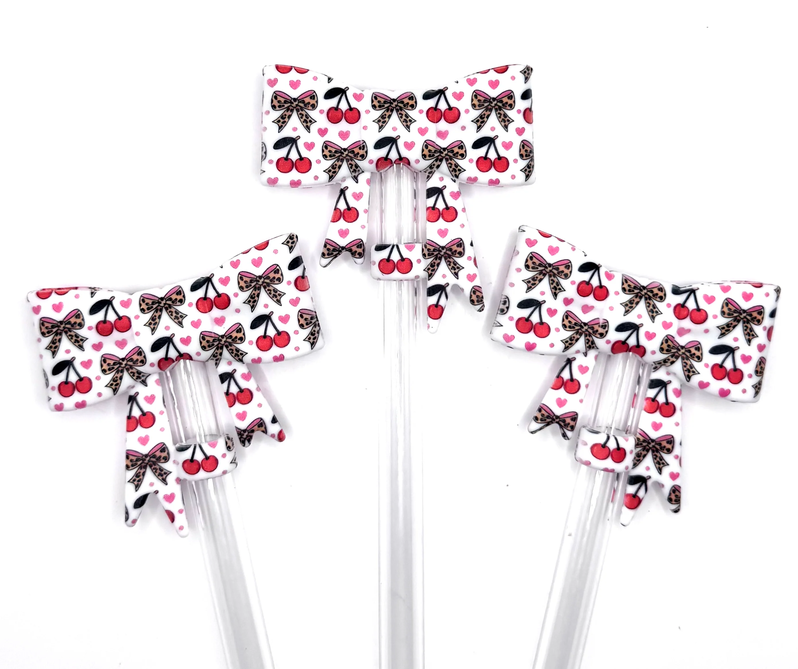 Cherry & bow silicone straw topper