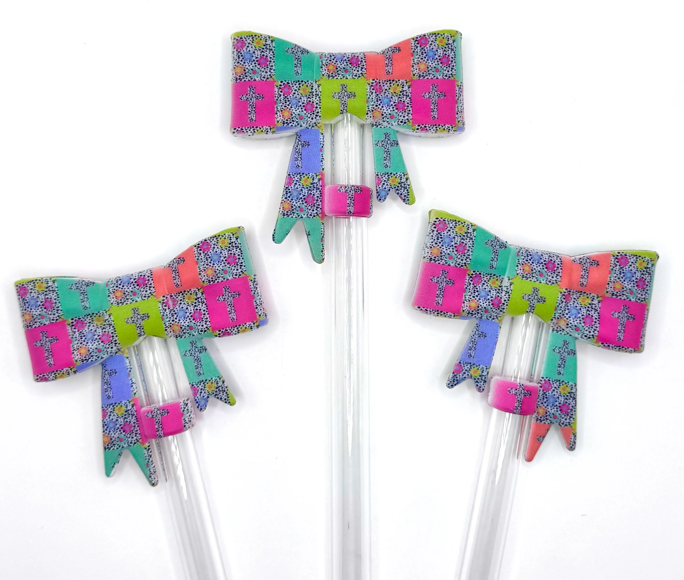 Cross patchwork silicone straw topper