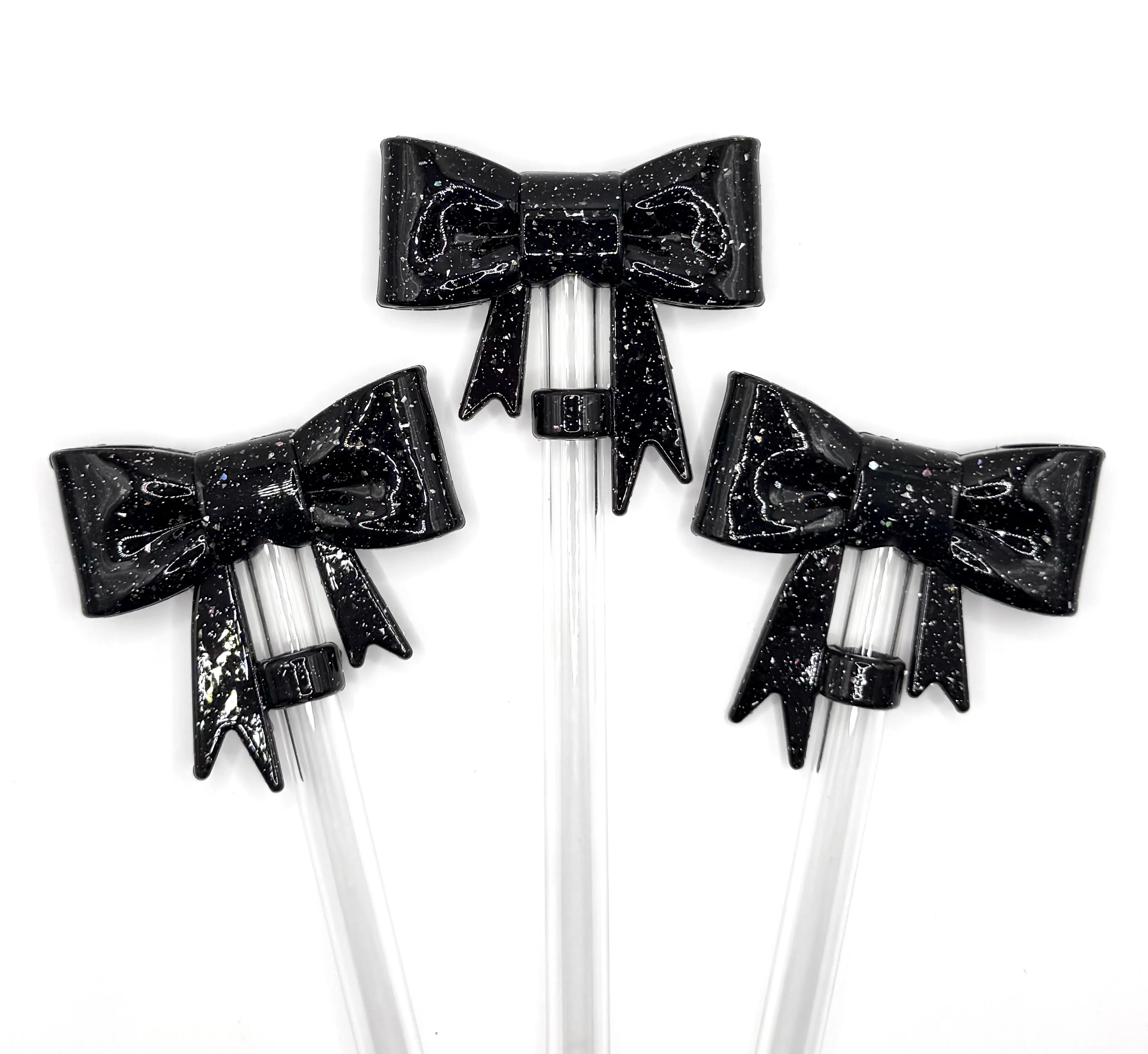 Liquid black glitter silicone straw topper