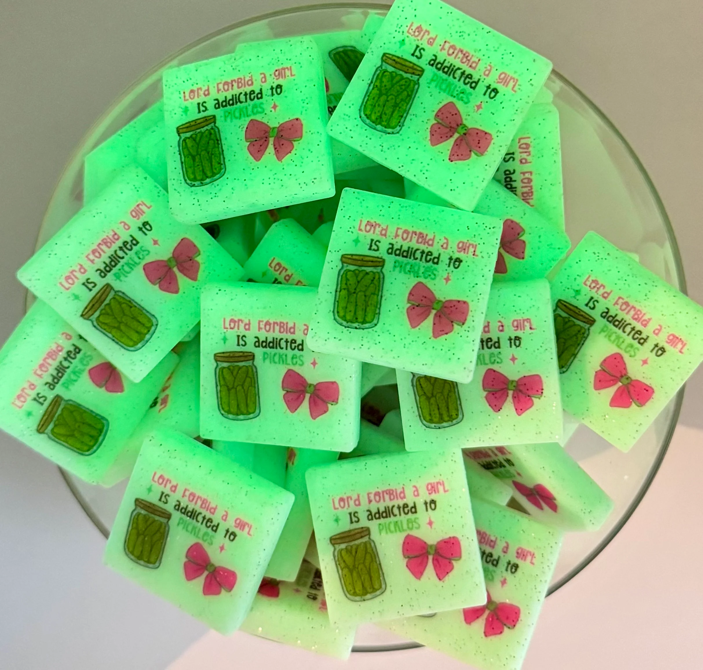 Lord forbid a girl is addicted to pickles (HBK exclusive & collab) silicone focal bead GLOWS IN DARK - Image 2