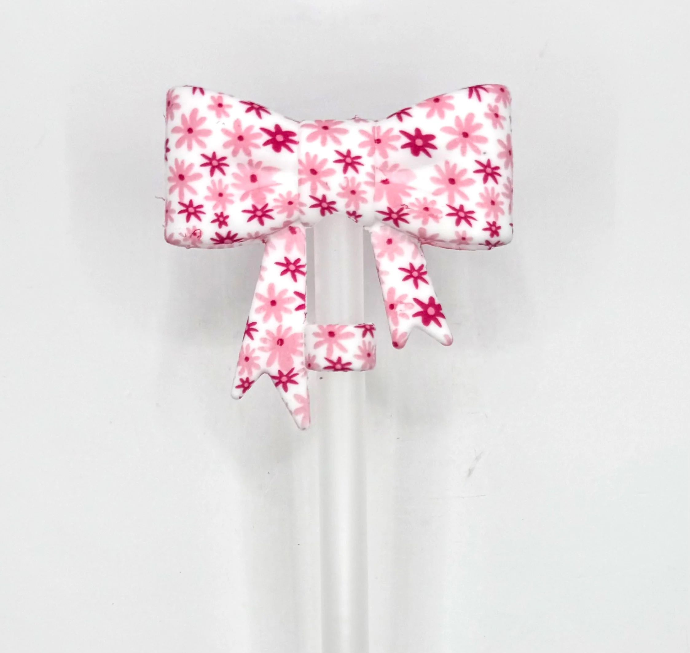 Pink daisy silicone bow (HBK exclusive) straw topper
