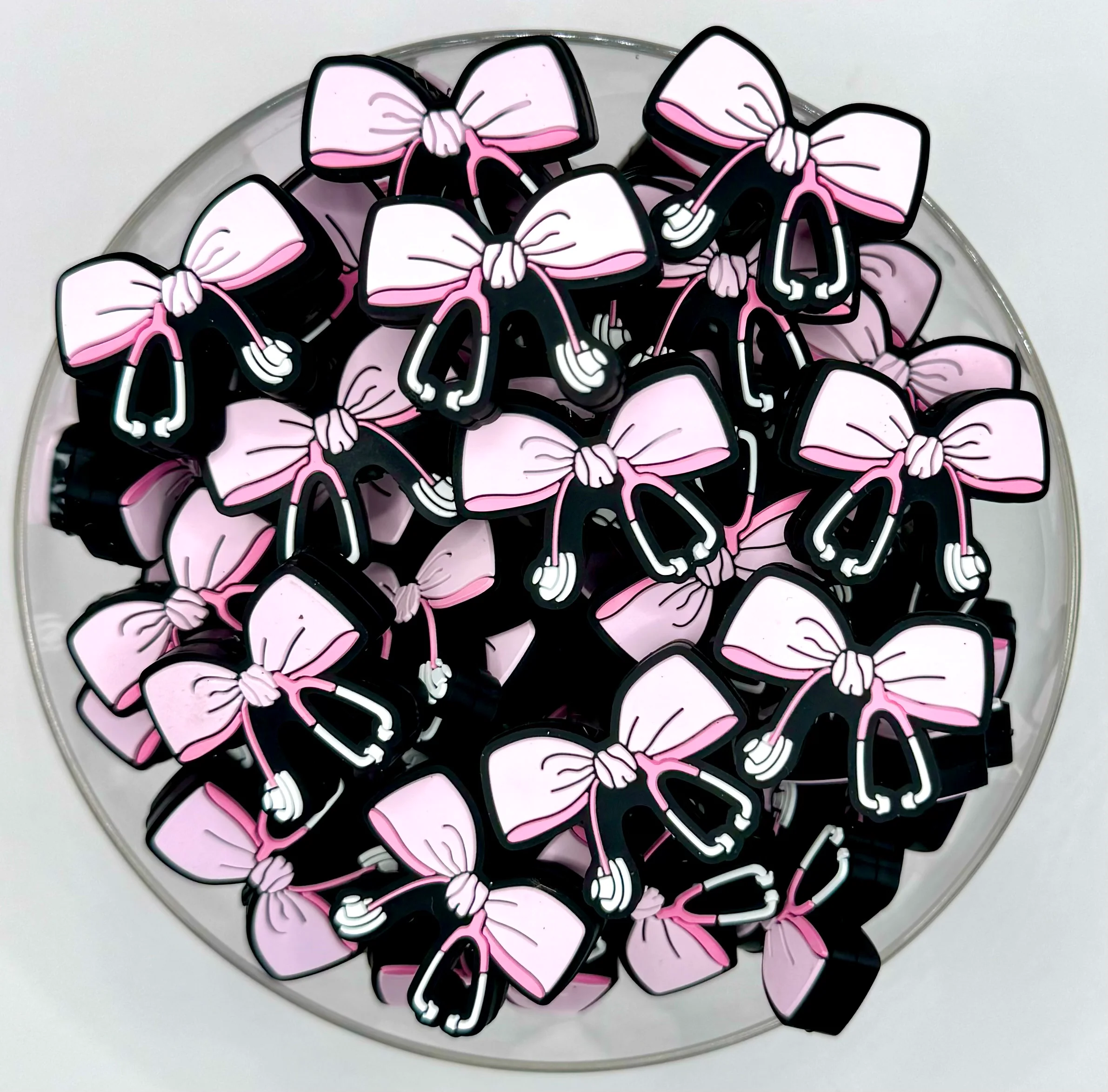 Pink stethoscope bow (HBK exclusive & collab) silicone focal bead