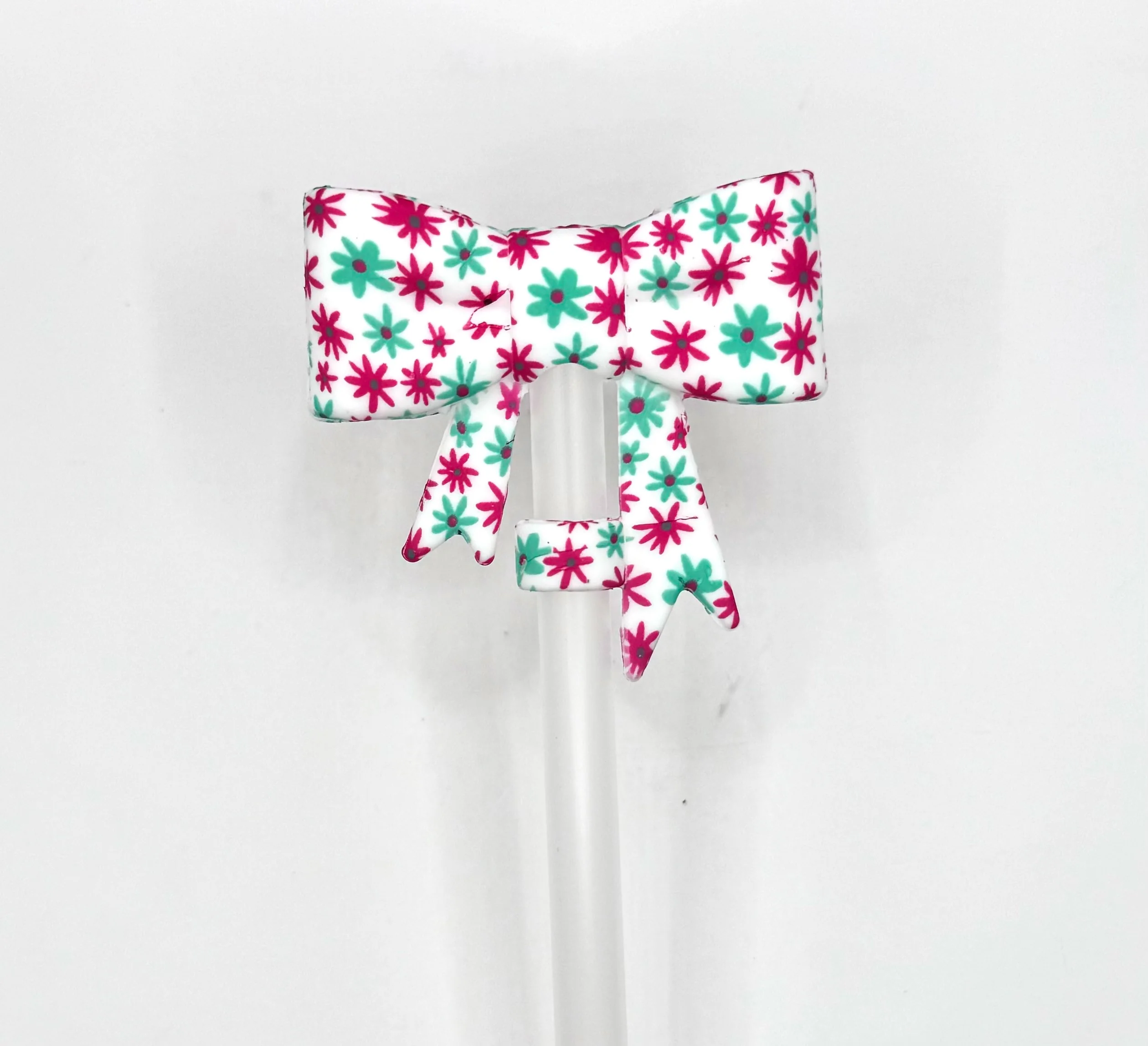 Pink & turquoise daisy silicone bow (HBK exclusive) straw topper