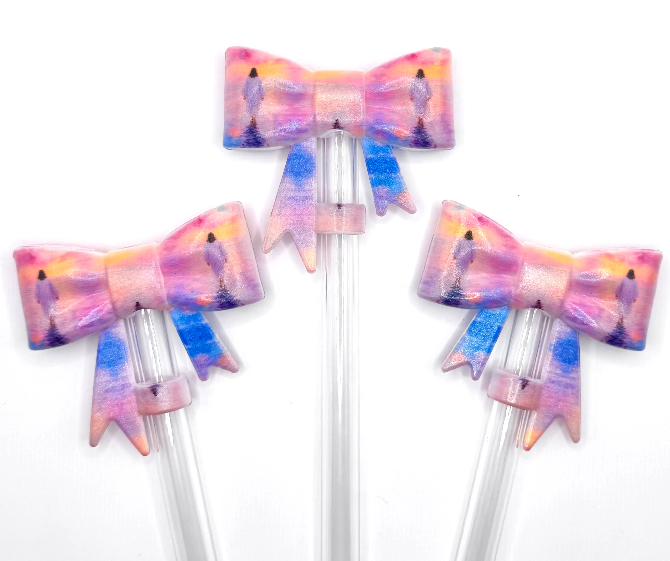 Pink watercolor Jesus walking on water bow (HBK exclusive) silicone straw topper