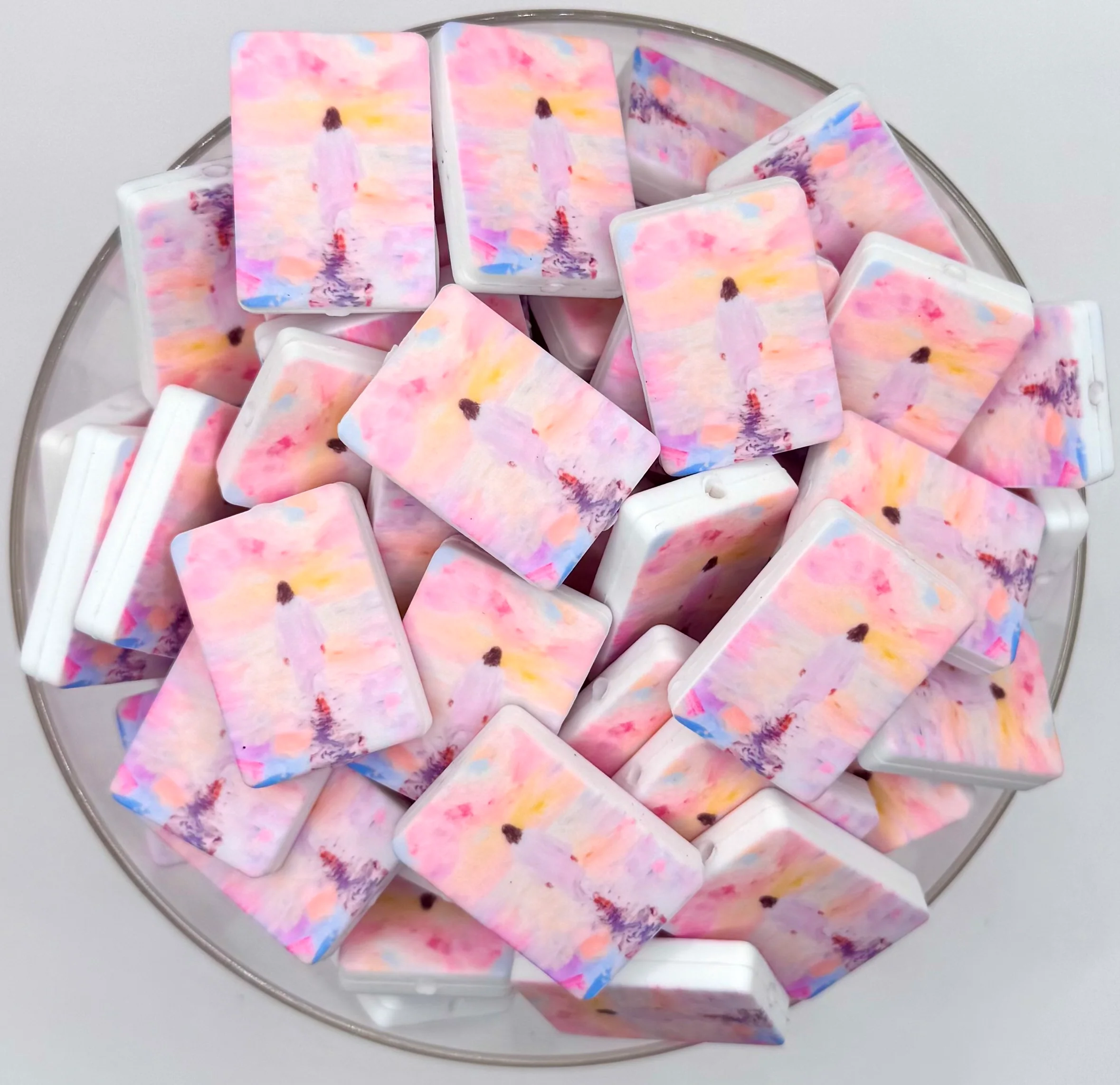 Pink watercolor Jesus walking on water (HBK exclusive) silicone focal bead