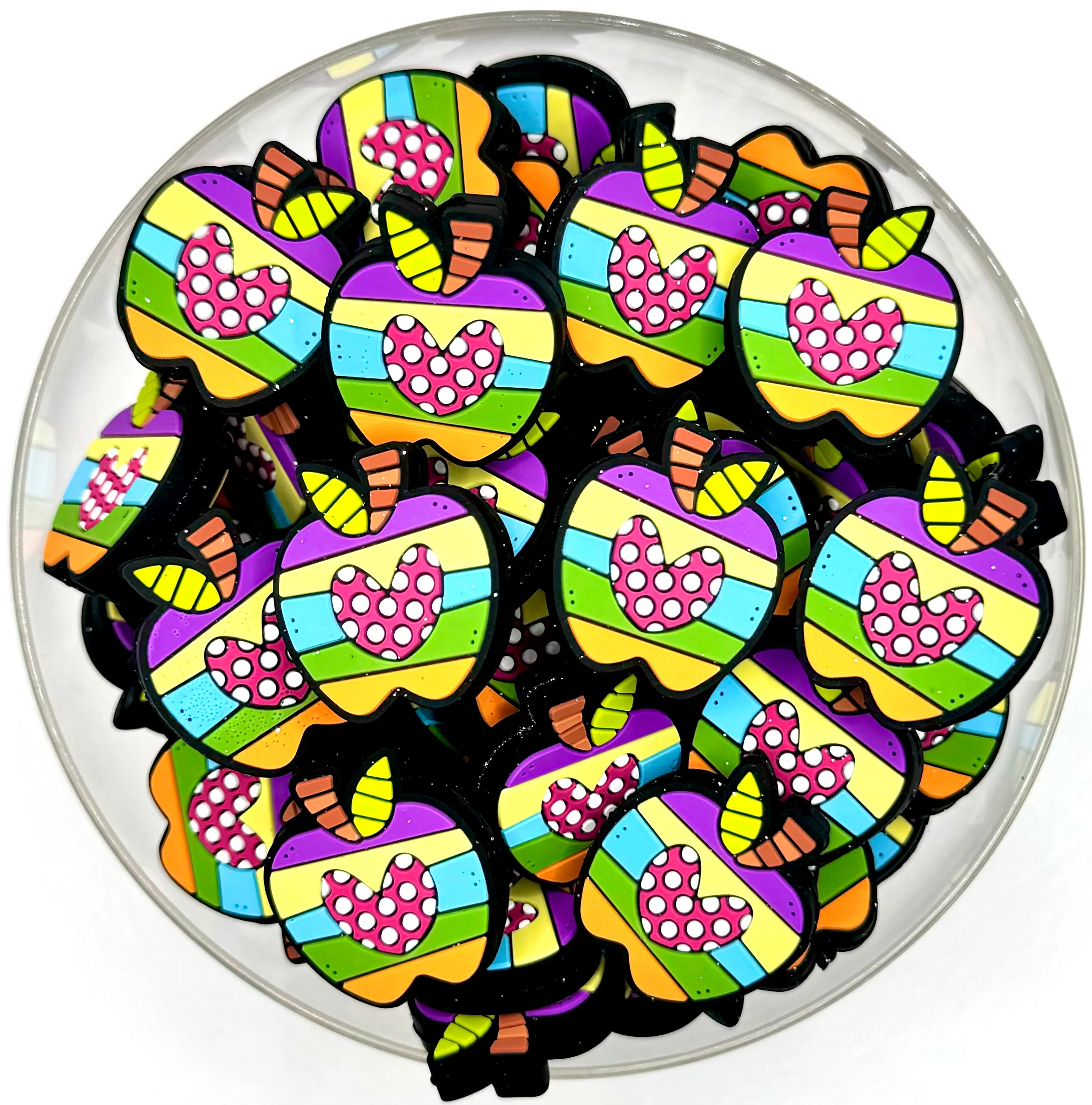 Polkadot striped Apple silicone focal bead