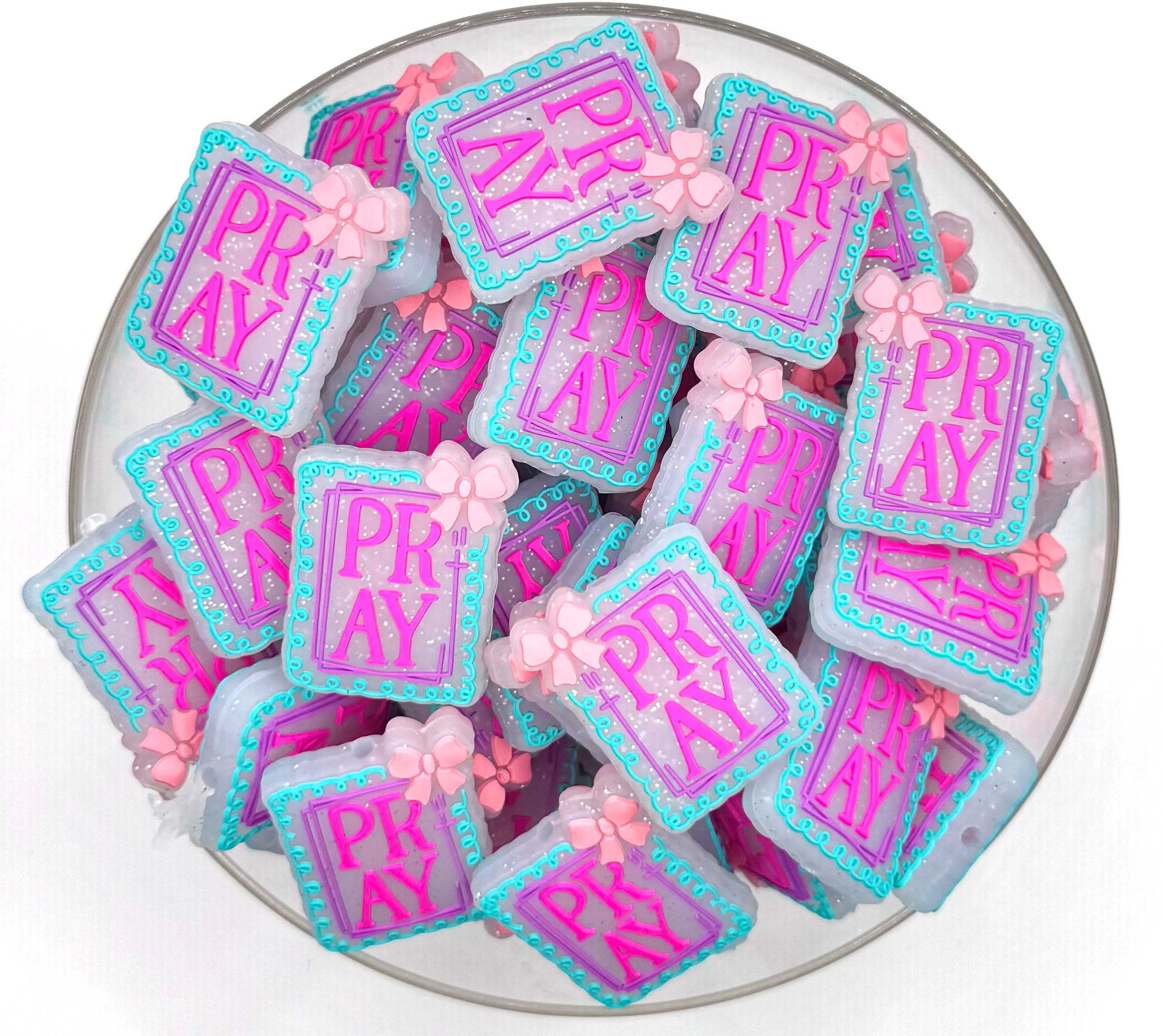 PRAY clear/white silicone focal bead
