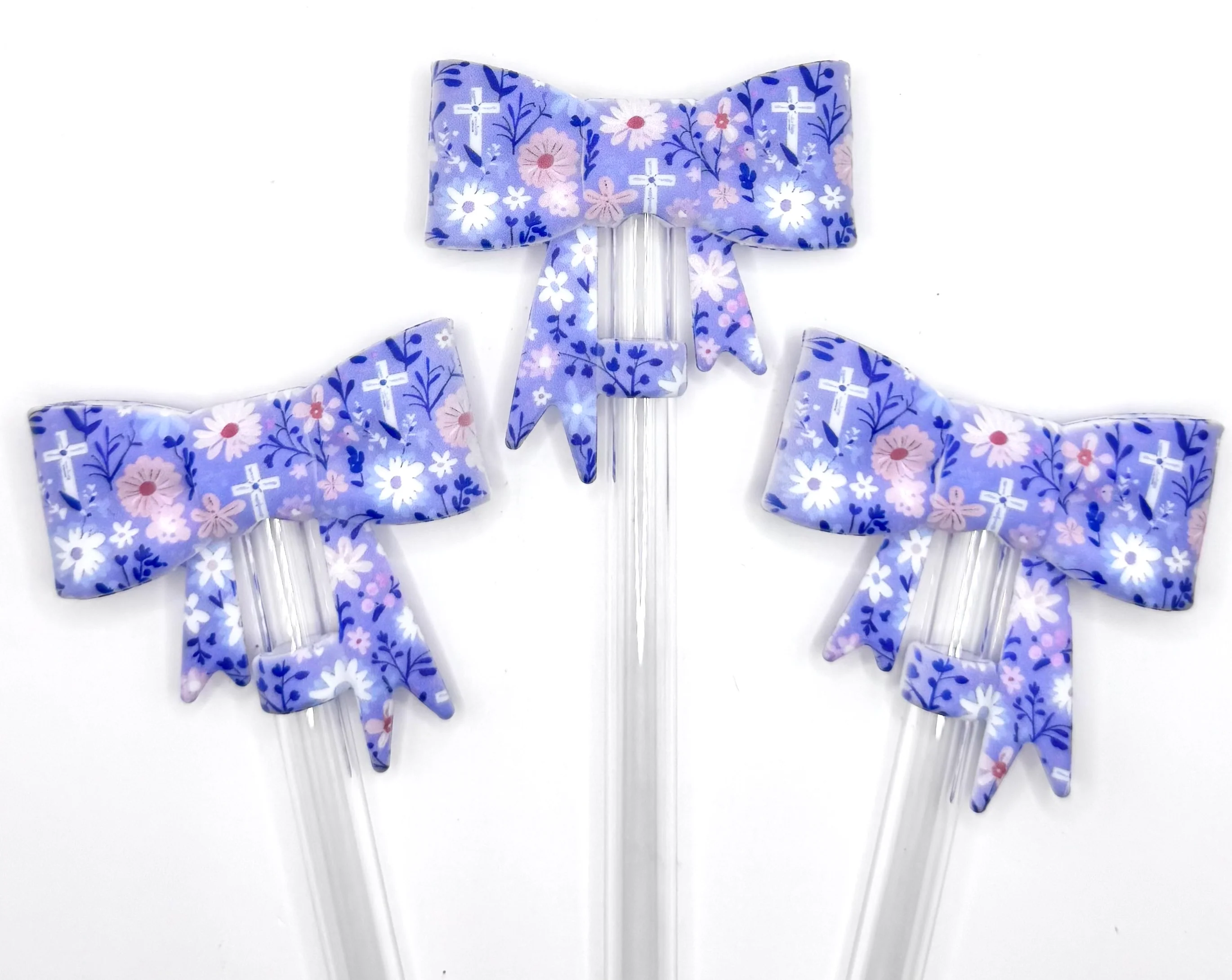 Purple floral cross silicone straw topper