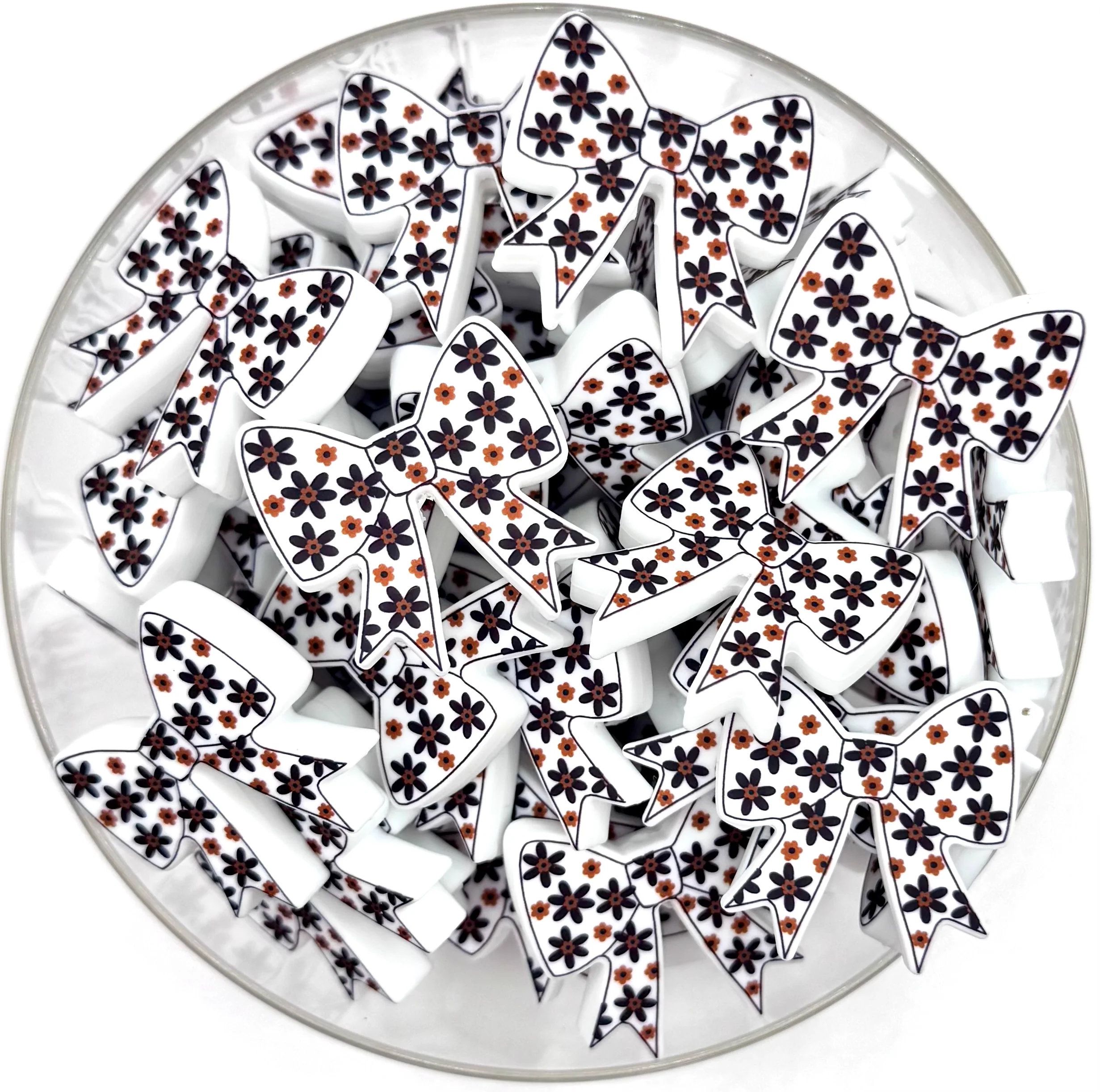 Rustic daisy printed bow (HBK exclusive and collab) silicone focal bead