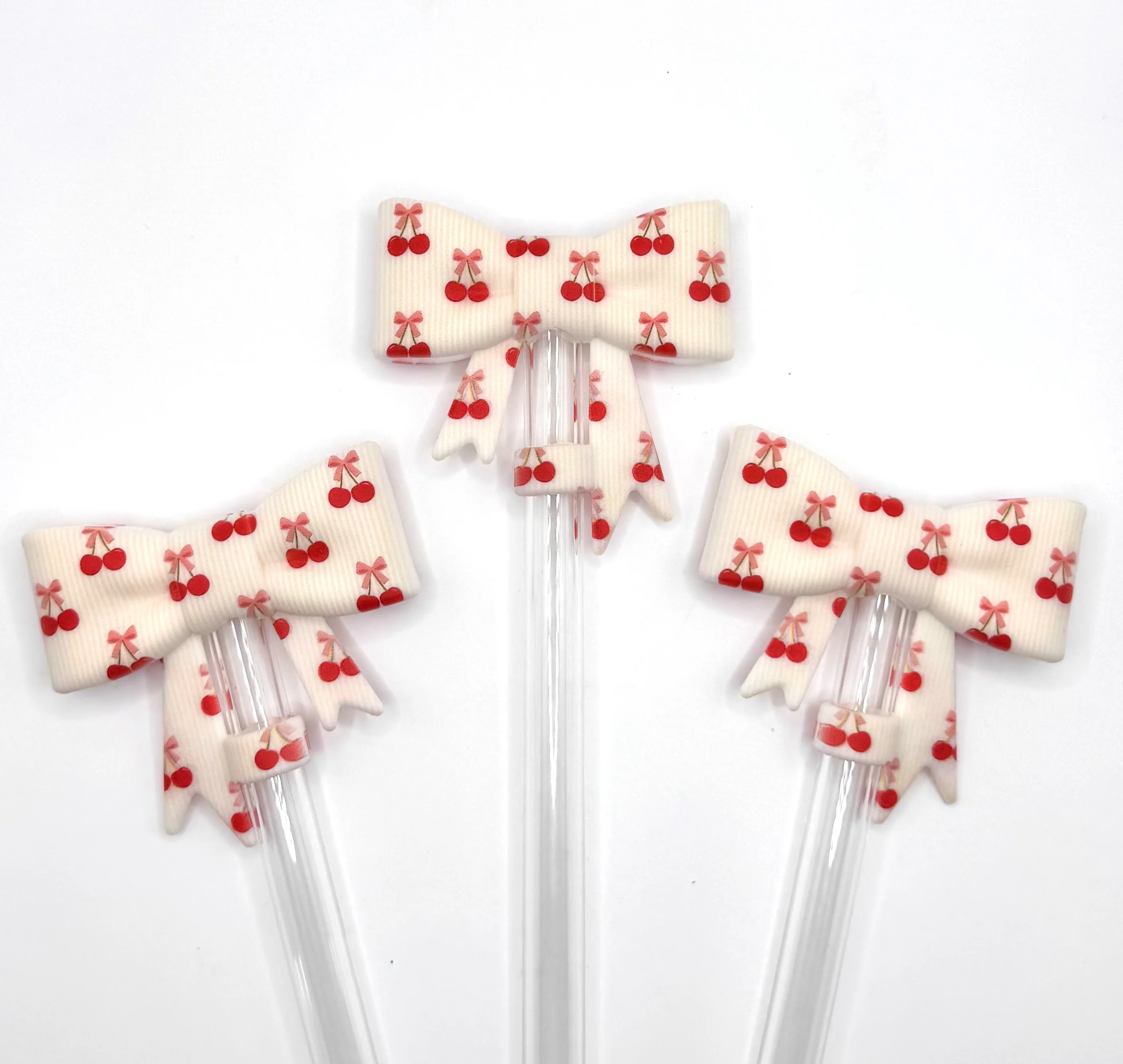 Striped cherry bow (HBK exclusive) silicone straw topper