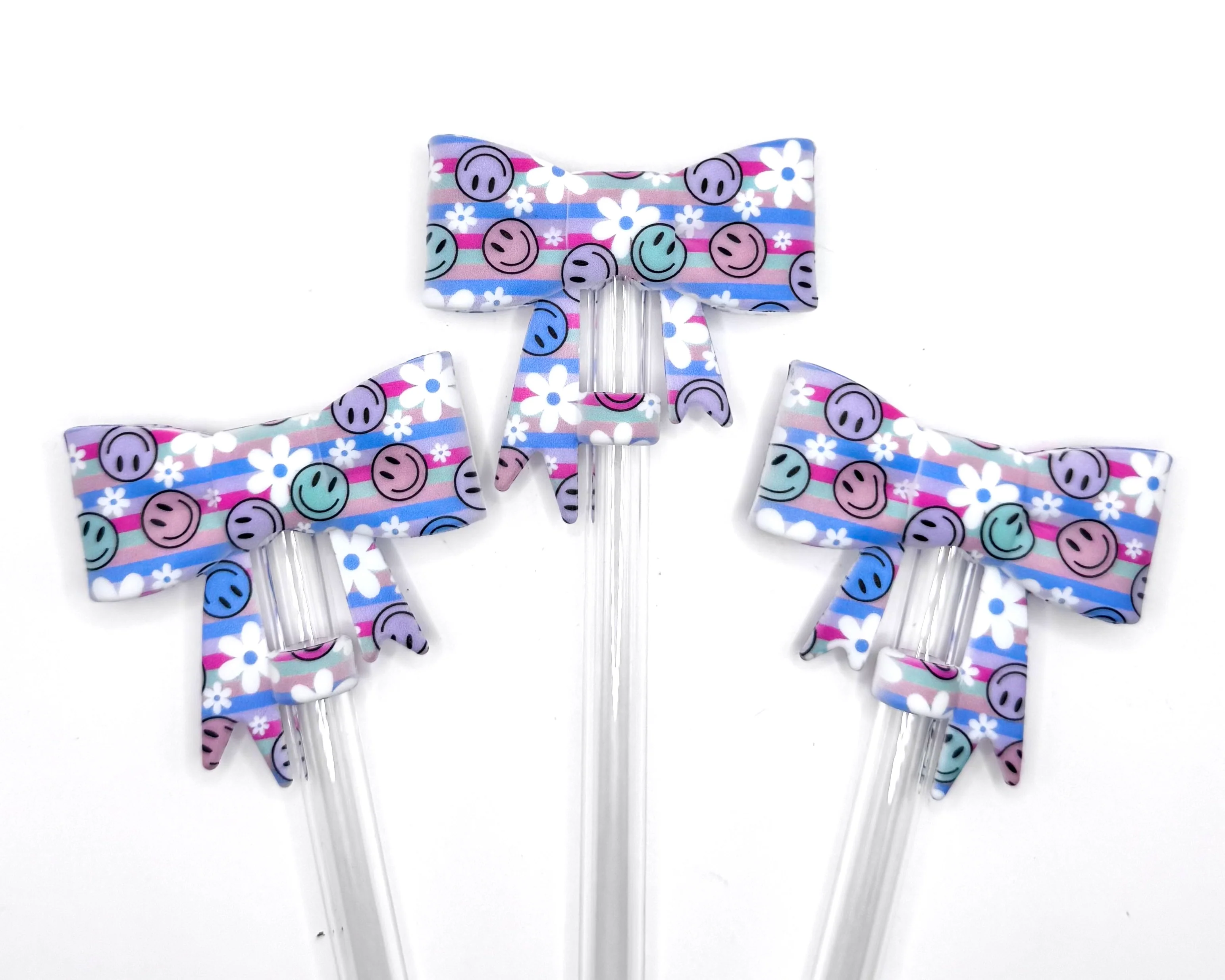 Striped smiley silicone straw topper