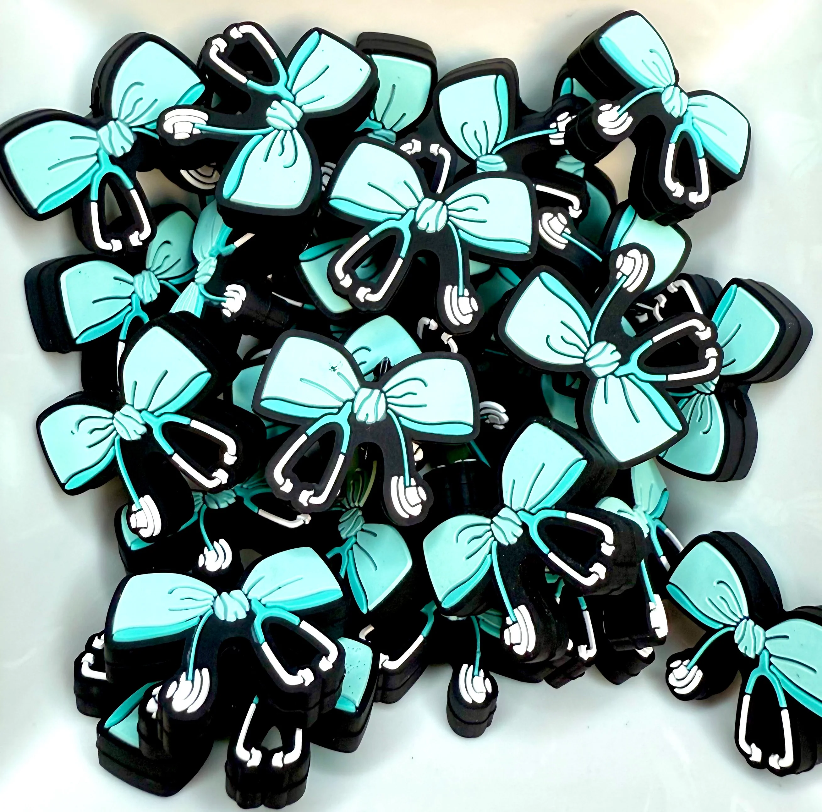 Teal stethoscope nurse bow (HBK exclusive & collab) silicone focal bead