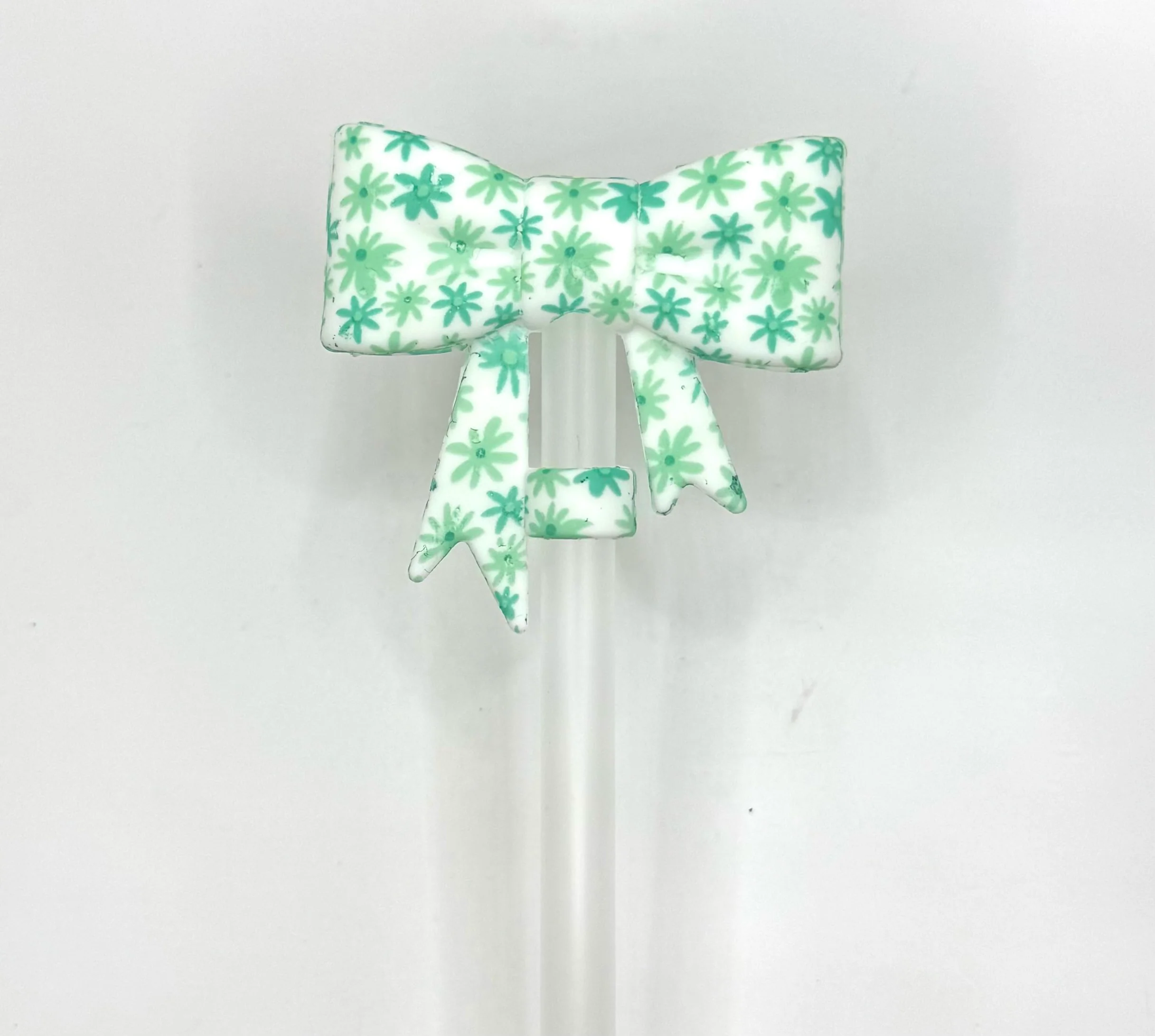 Turquoise daisy silicone bow (HBK exclusive) straw topper